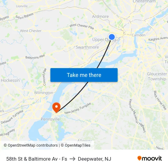 58th St & Baltimore Av - Fs to Deepwater, NJ map