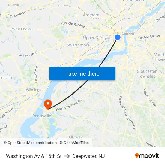 Washington Av & 16th St to Deepwater, NJ map
