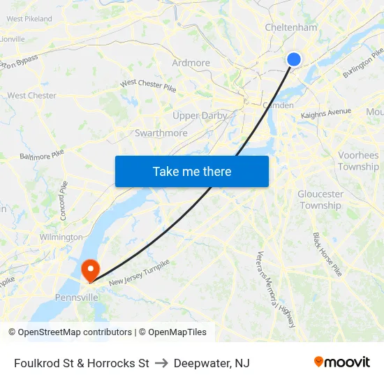 Foulkrod St & Horrocks St to Deepwater, NJ map