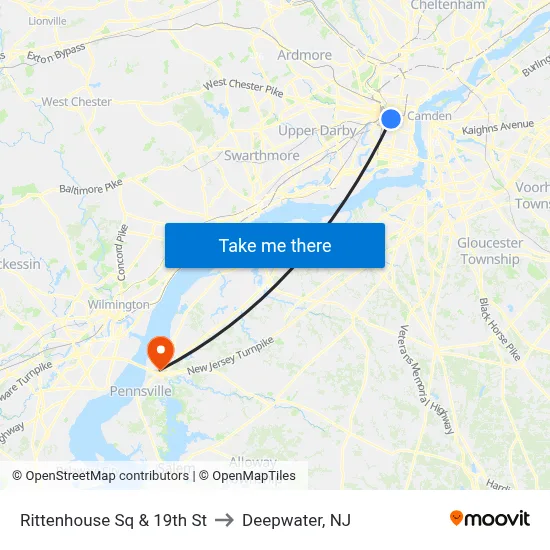 Rittenhouse Sq & 19th St to Deepwater, NJ map