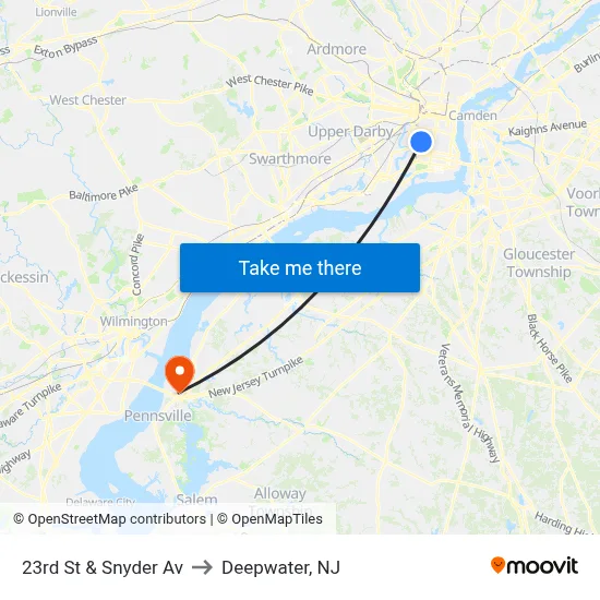 23rd St & Snyder Av to Deepwater, NJ map