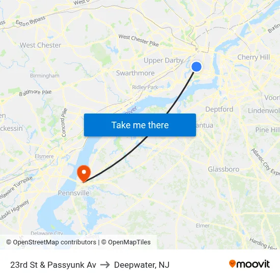 23rd St & Passyunk Av to Deepwater, NJ map