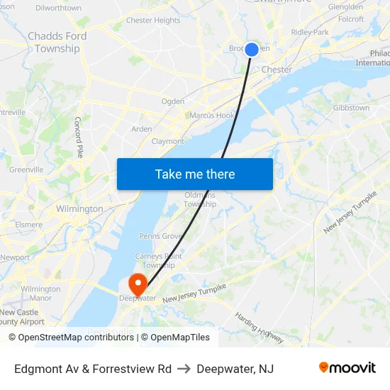 Edgmont Av & Forrestview Rd to Deepwater, NJ map