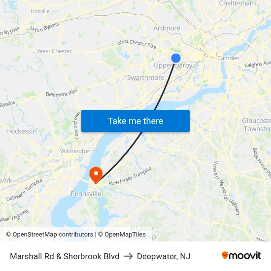 Marshall Rd & Sherbrook Blvd to Deepwater, NJ map