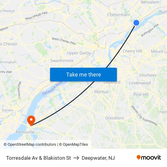 Torresdale Av & Blakiston St to Deepwater, NJ map