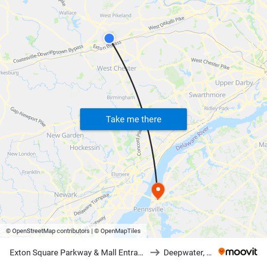 Exton Square Parkway & Mall Entrance to Deepwater, NJ map