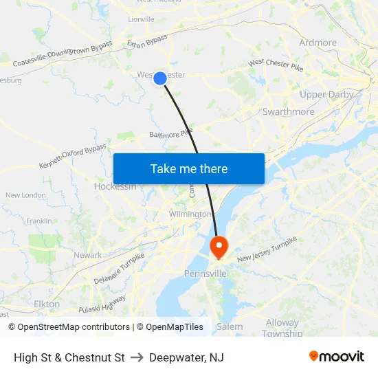 High St & Chestnut St to Deepwater, NJ map