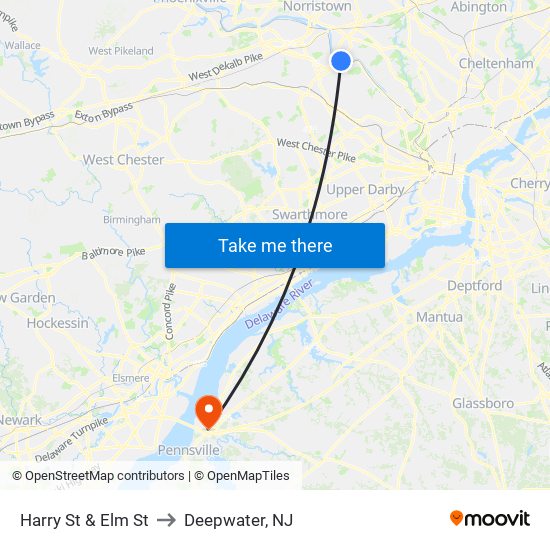 Harry St & Elm St to Deepwater, NJ map