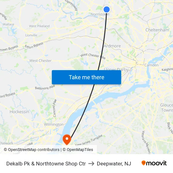 Dekalb Pk & Northtowne Shop Ctr to Deepwater, NJ map