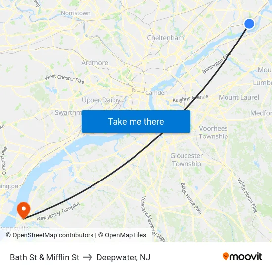 Bath St & Mifflin St to Deepwater, NJ map