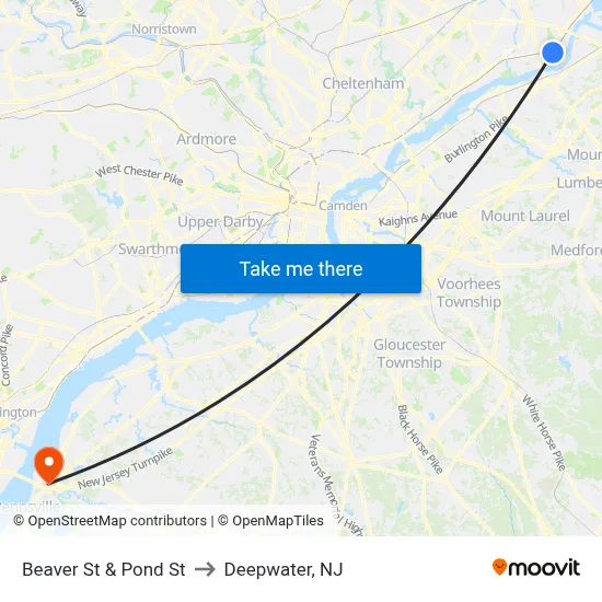 Beaver St & Pond St to Deepwater, NJ map