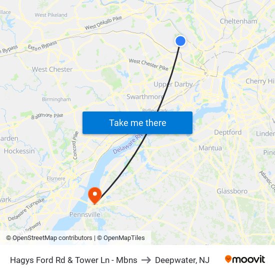 Hagys Ford Rd & Tower Ln - Mbns to Deepwater, NJ map