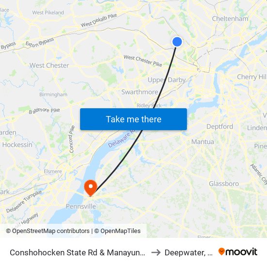 Conshohocken State Rd & Manayunk Rd to Deepwater, NJ map