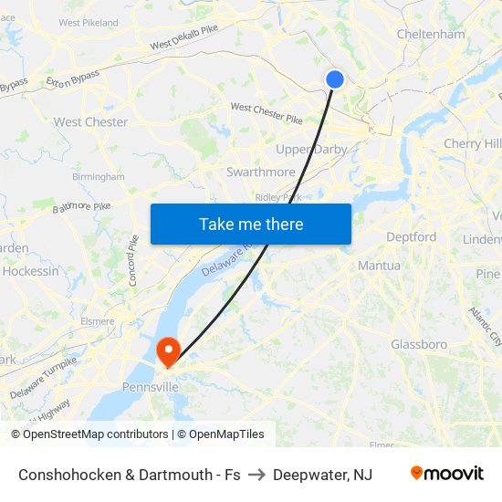 Conshohocken & Dartmouth - Fs to Deepwater, NJ map