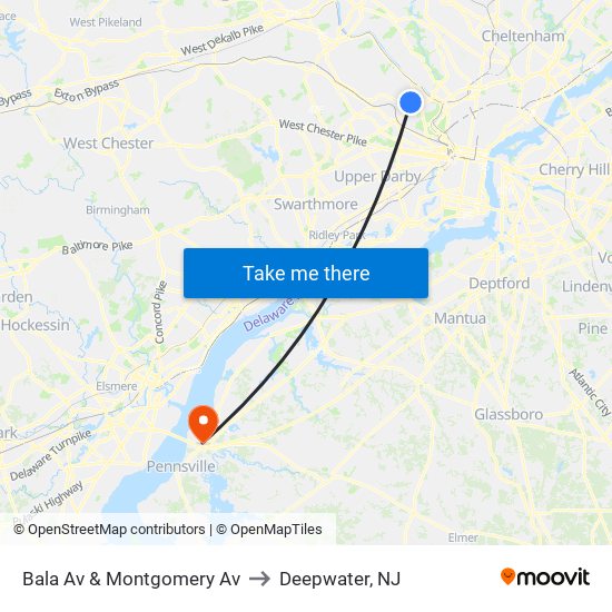 Bala Av & Montgomery Av to Deepwater, NJ map