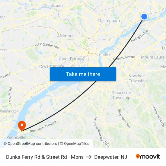 Dunks Ferry Rd & Street Rd - Mbns to Deepwater, NJ map