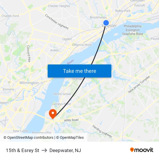 15th & Esrey St to Deepwater, NJ map