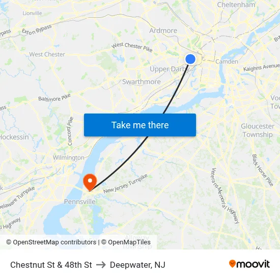 Chestnut St & 48th St to Deepwater, NJ map