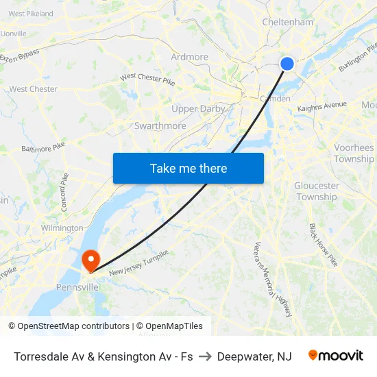 Torresdale Av & Kensington Av - Fs to Deepwater, NJ map