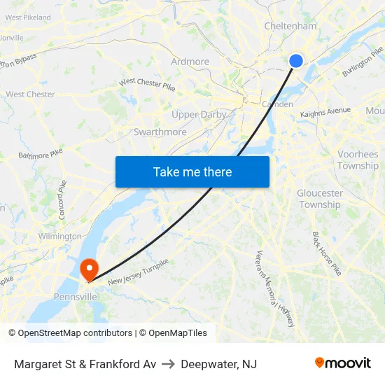 Margaret St & Frankford Av to Deepwater, NJ map