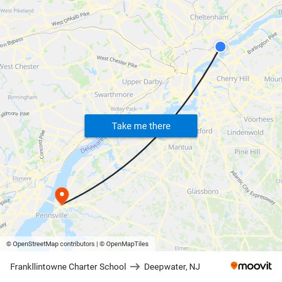 Frankllintowne Charter School to Deepwater, NJ map