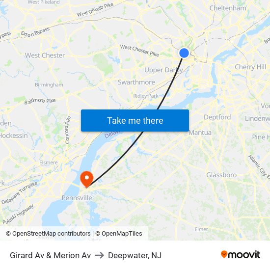 Girard Av & Merion Av to Deepwater, NJ map