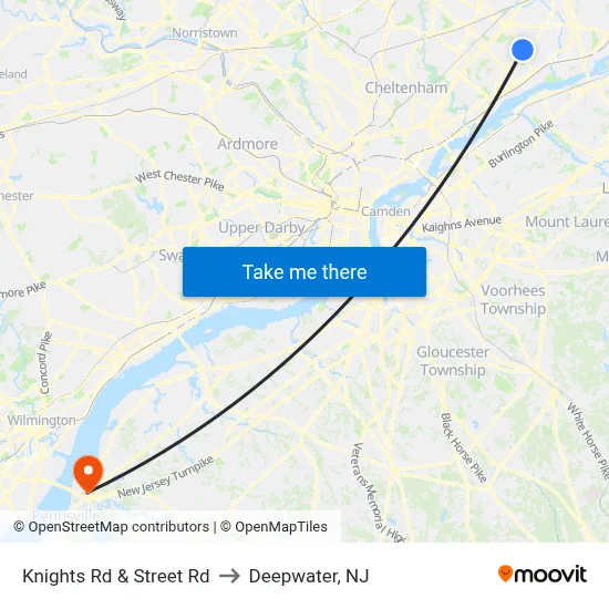Knights Rd & Street Rd to Deepwater, NJ map