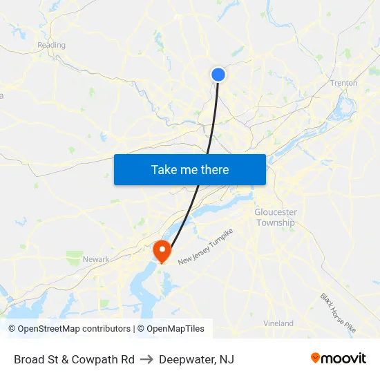 Broad St & Cowpath Rd to Deepwater, NJ map