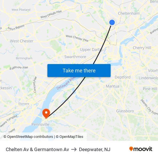 Chelten Av & Germantown Av to Deepwater, NJ map