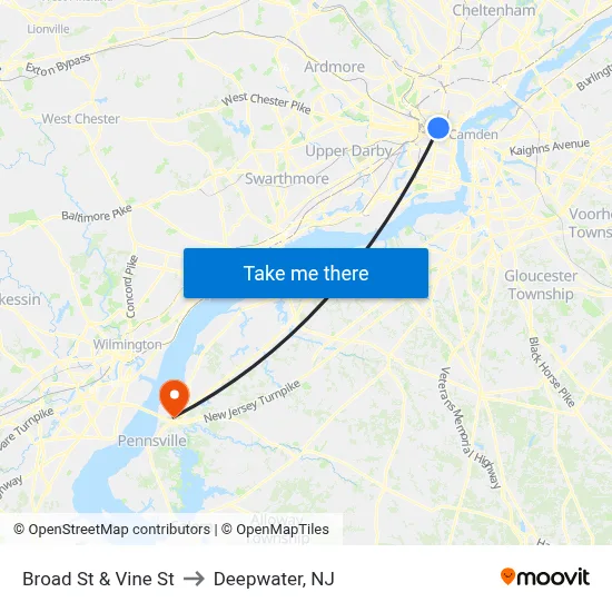 Broad St & Vine St to Deepwater, NJ map