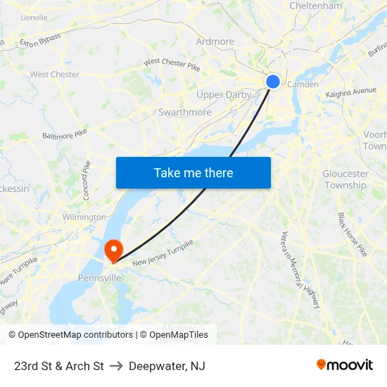 23rd St & Arch St to Deepwater, NJ map