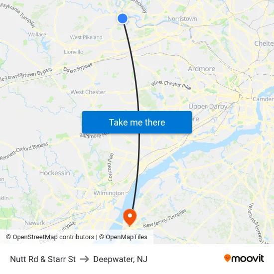 Nutt Rd & Starr St to Deepwater, NJ map