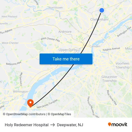Holy Redeemer Hospital to Deepwater, NJ map
