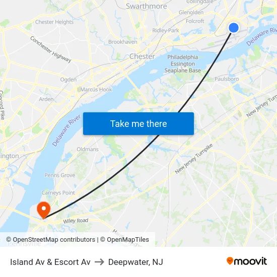 Island Av & Escort Av to Deepwater, NJ map
