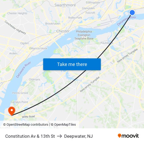 Constitution Av & 13th St to Deepwater, NJ map