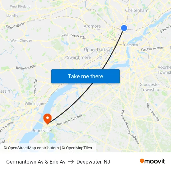 Germantown Av & Erie Av to Deepwater, NJ map