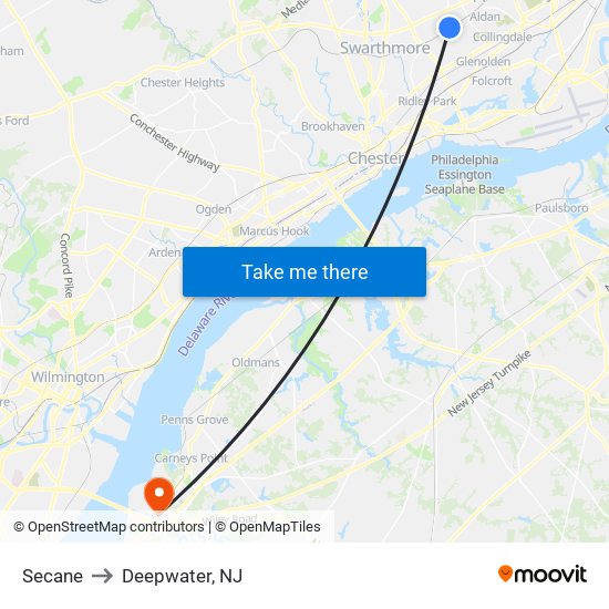 Secane to Deepwater, NJ map