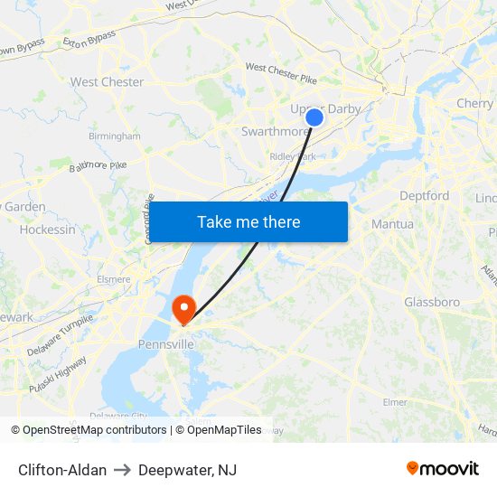 Clifton-Aldan to Deepwater, NJ map