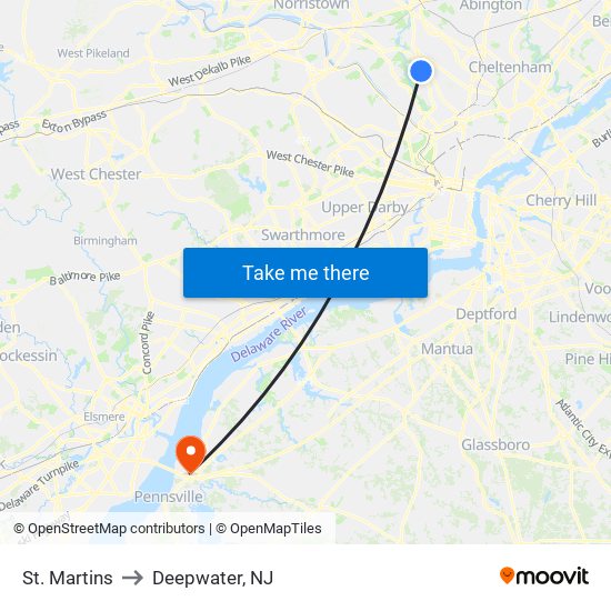 St. Martins to Deepwater, NJ map