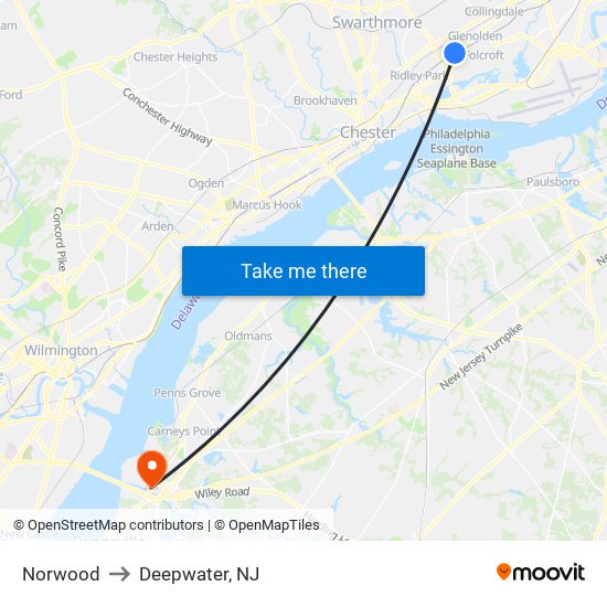 Norwood to Deepwater, NJ map