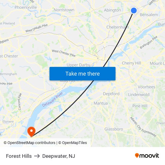 Forest Hills to Deepwater, NJ map