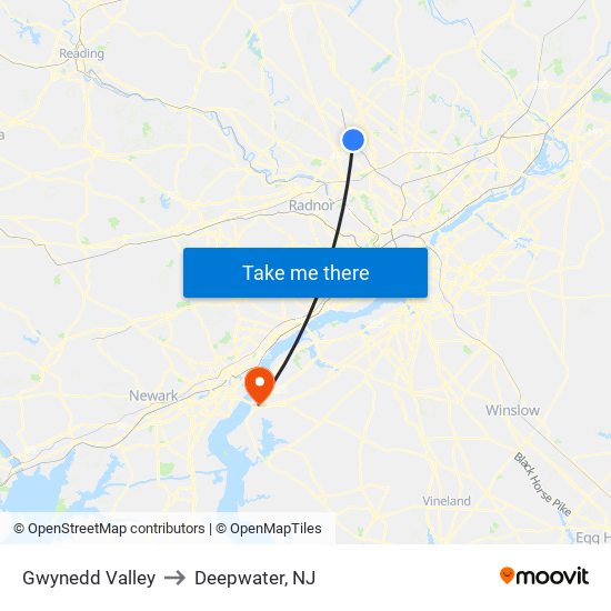 Gwynedd Valley to Deepwater, NJ map