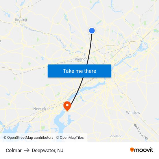 Colmar to Deepwater, NJ map