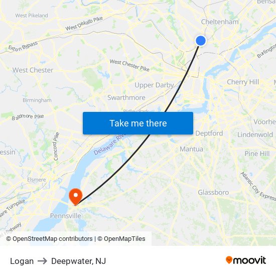 Logan to Deepwater, NJ map