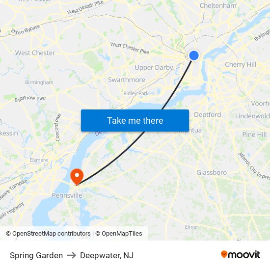 Spring Garden to Deepwater, NJ map