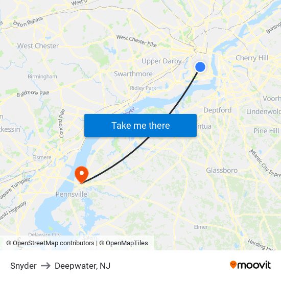 Snyder to Deepwater, NJ map