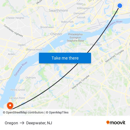 Oregon to Deepwater, NJ map