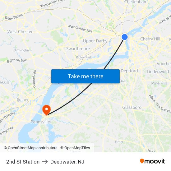 2nd St Station to Deepwater, NJ map