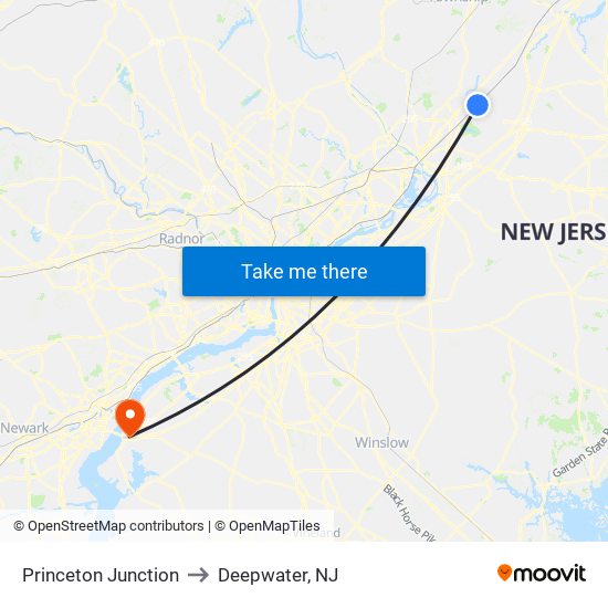 Princeton Junction to Deepwater, NJ map