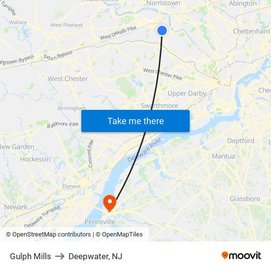 Gulph Mills to Deepwater, NJ map